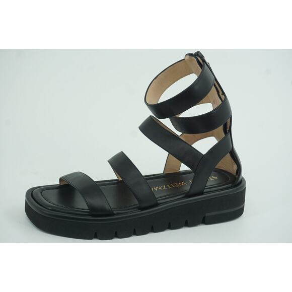 Stuart Weitzman Black Gala Lift Gladiatior Strappy Sandal SZ 37 $495 Lug Sole - Picture 3 of 11